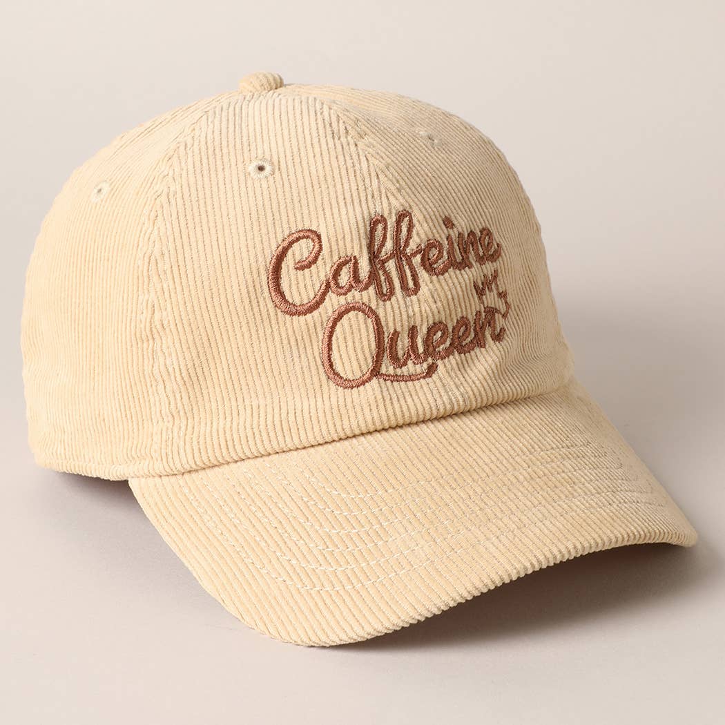 Caffeine Queen Letter Embroidery Corduroy Cap