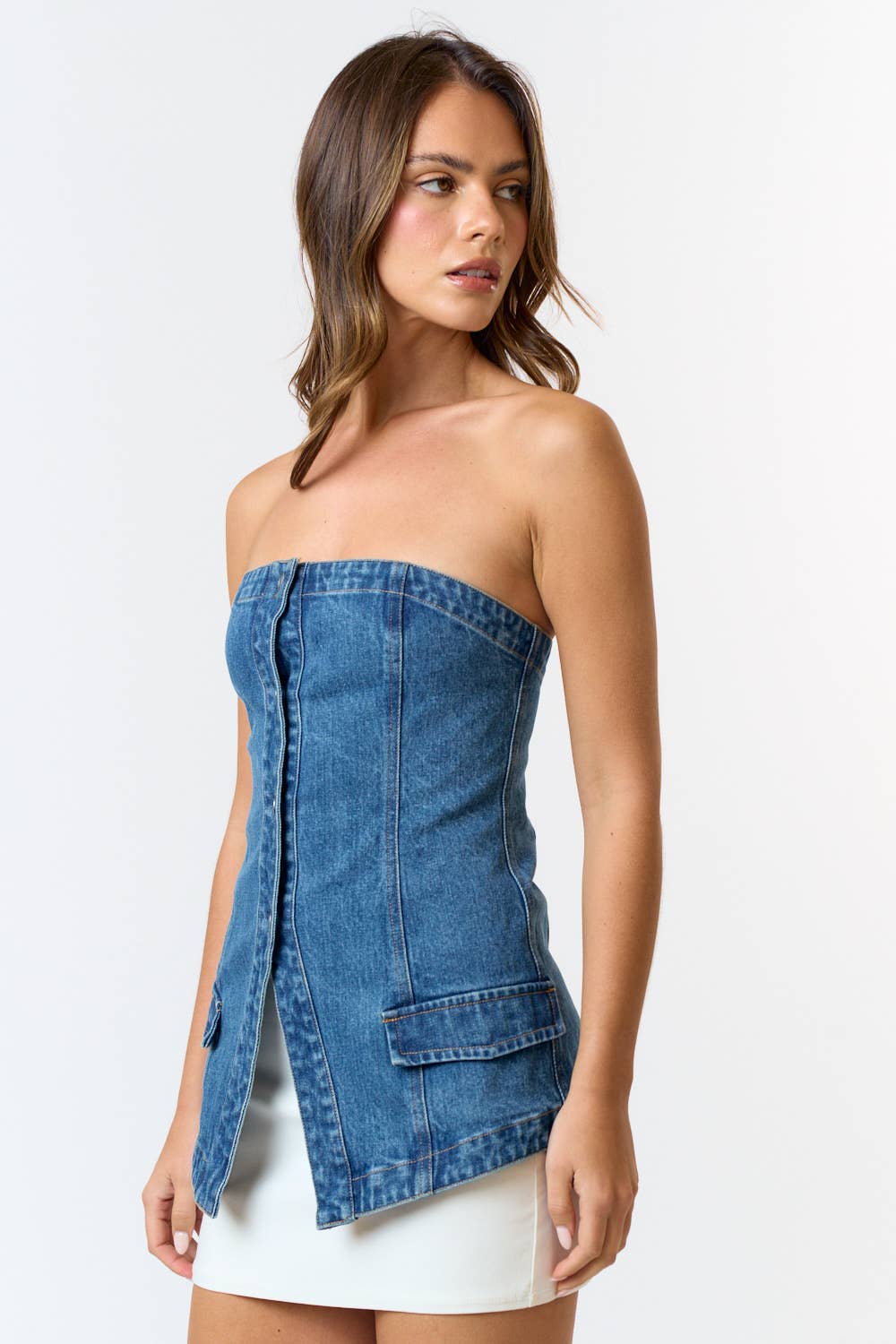 Kinsley STRETCH DENIM BUTTON DOWN TUBE TOP