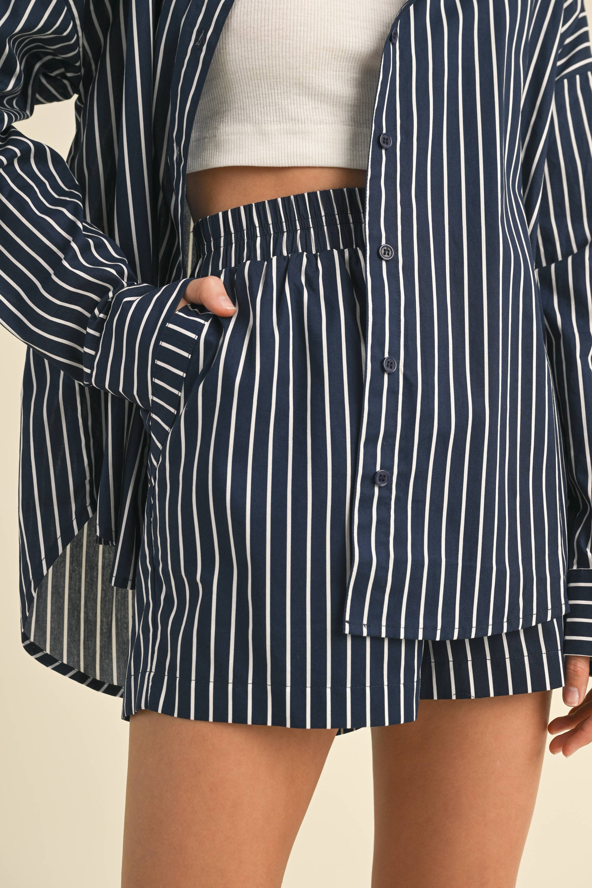 Charlie STRIPED BUTTON DOWN LONG SLEEVE AND SHORTS SET