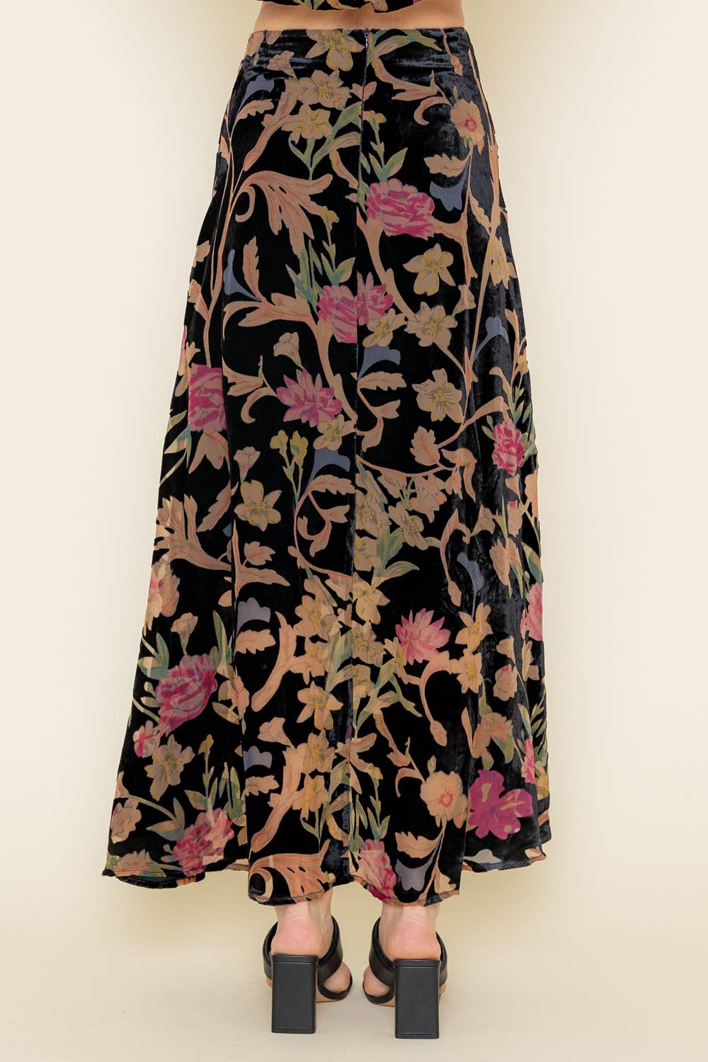Angie BOHO CHIC FLORAL BURNOUT FLARED MAXI SKIRT
