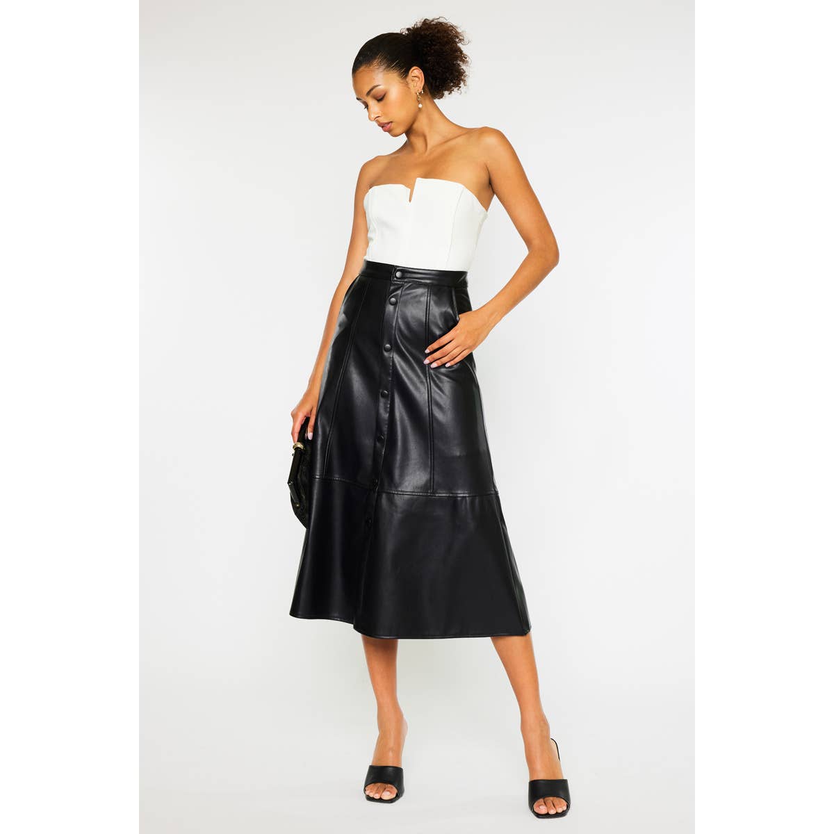Neri HIGH RISE PU MIDI SKIRT