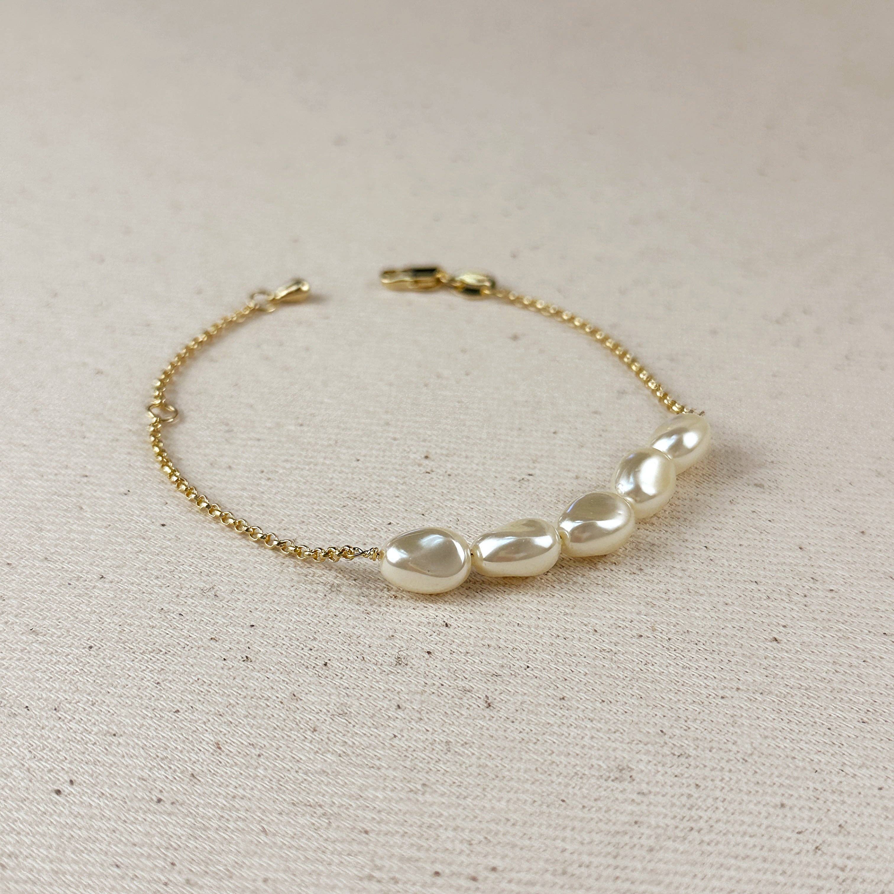 18k Gold Filled Row of Baroque Pearls Bracelet