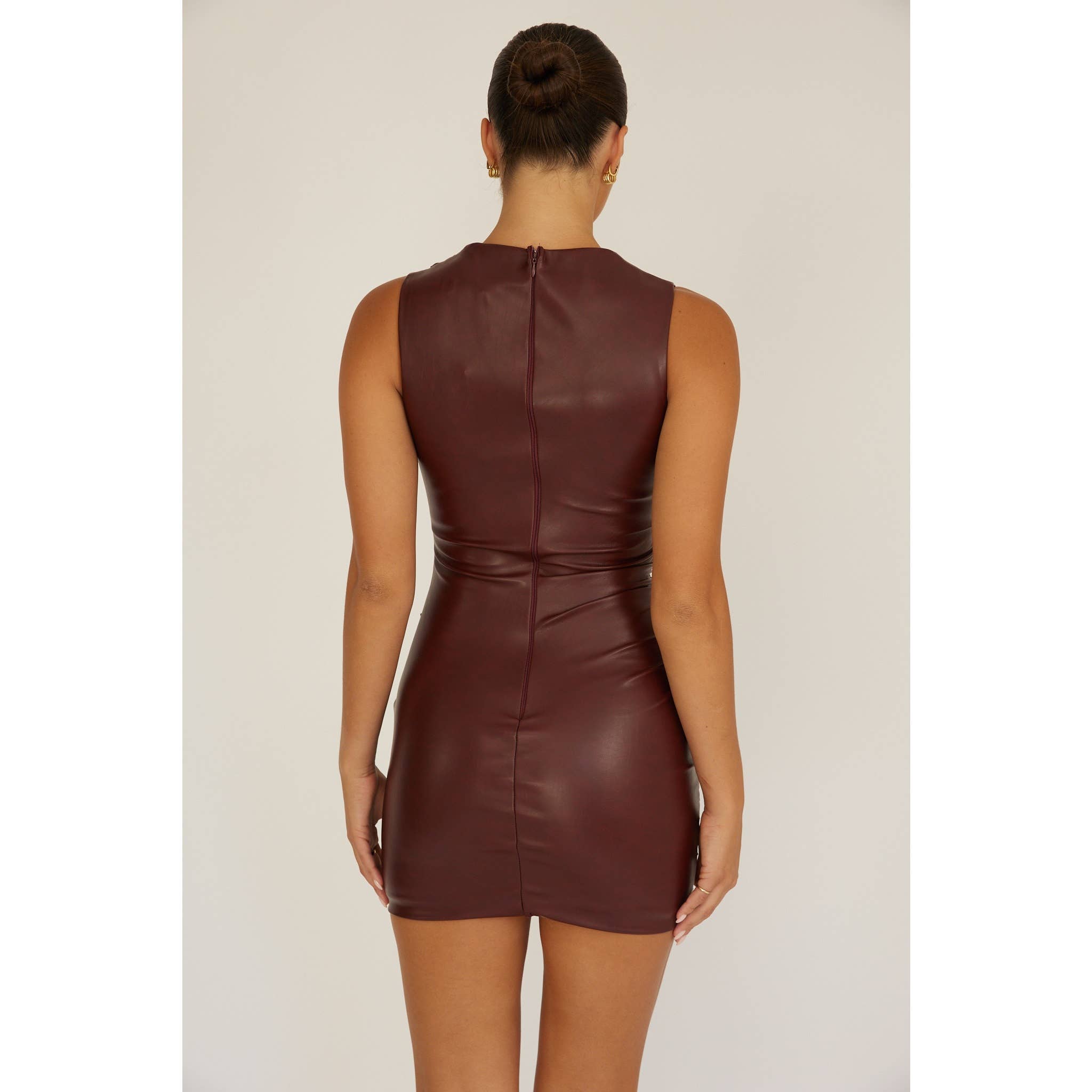 Becca BOAT NECKLINE LEATHER MINI DRESS