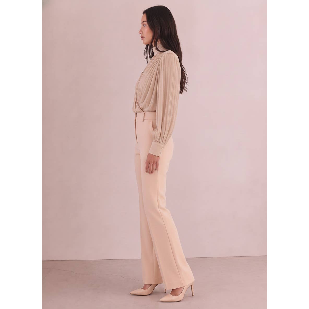 Maya CHIFFON DRAPPED RUCHED LONG SLEEVE HIGH NECK BLOUSE