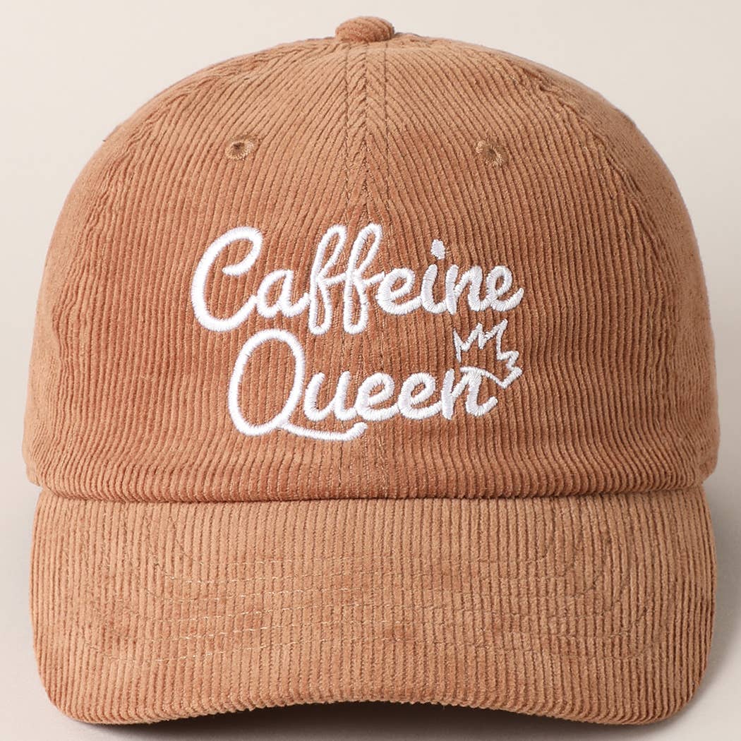 Caffeine Queen Letter Embroidery Corduroy Cap