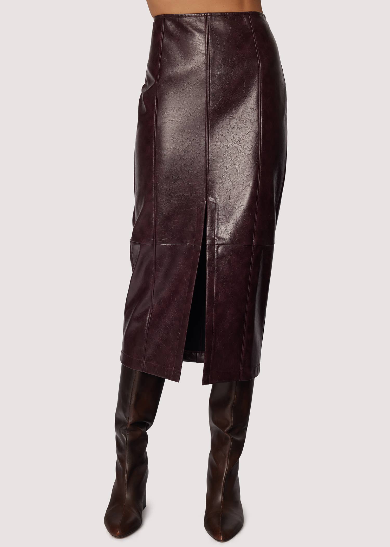 Valor of Venus Midi Skirt - Fall PU Front Slit Pockets