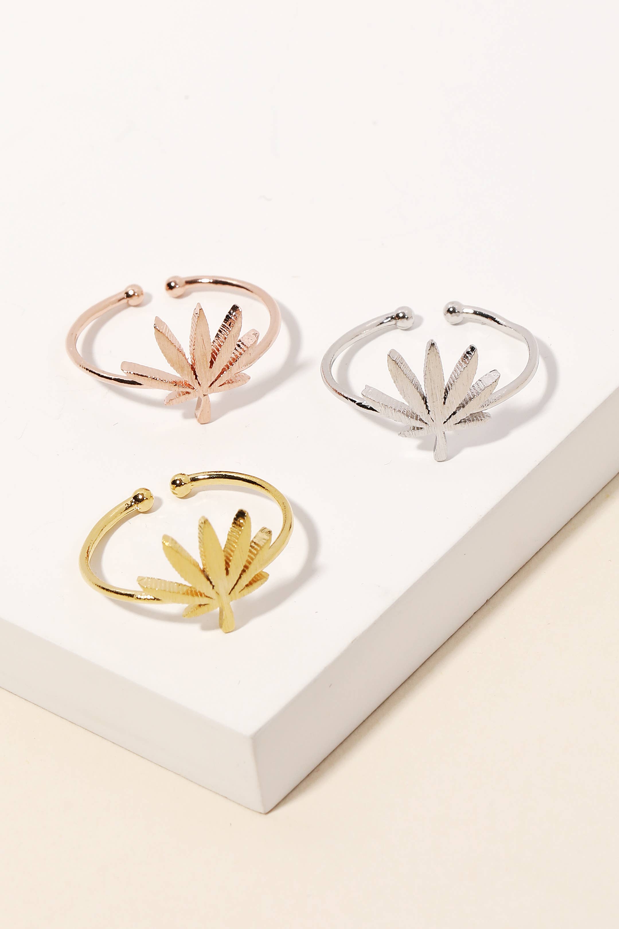 Gold Dipped Delicate Marijuana Leaf Adjustable Ring