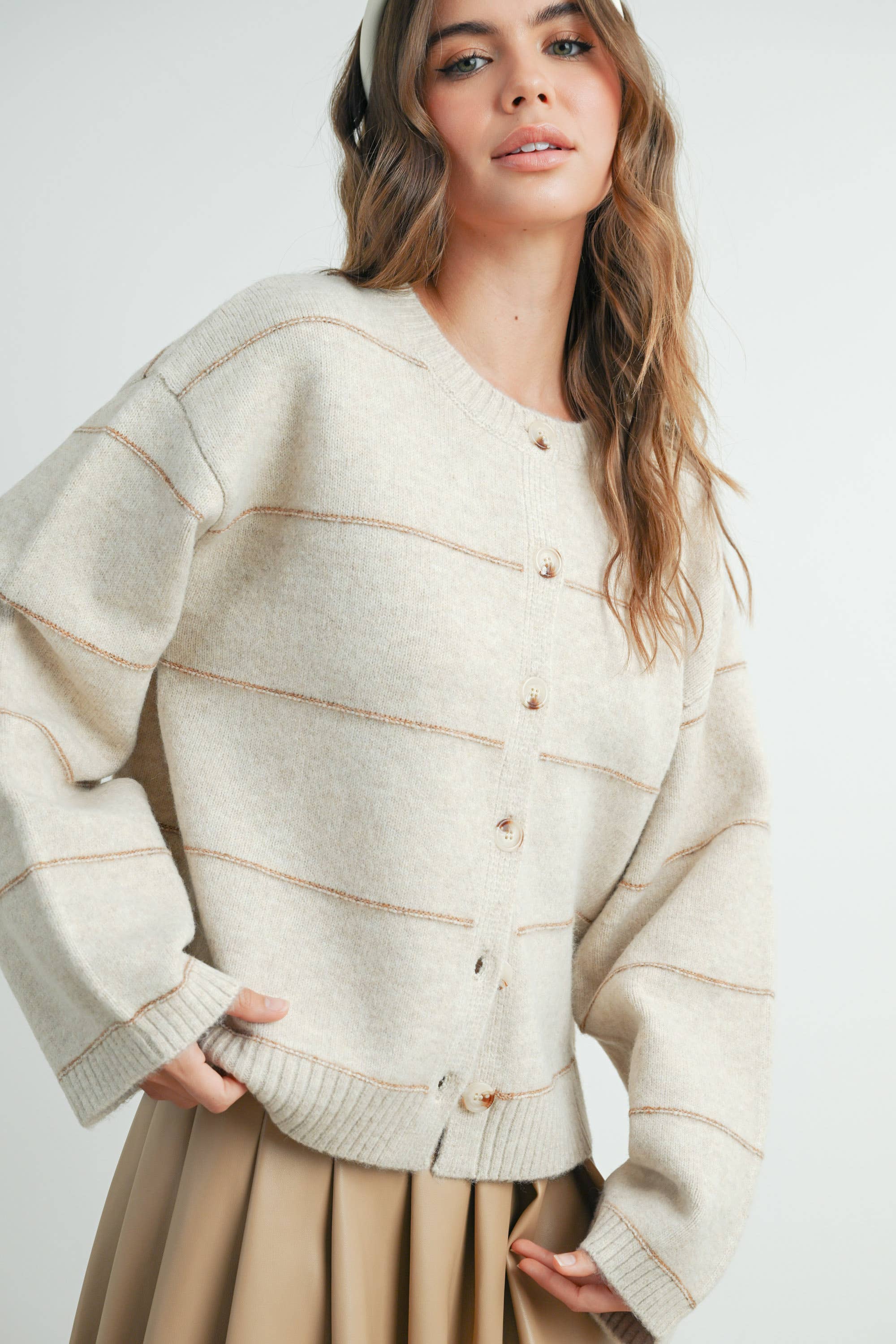 Penelope Button Front Striped Cardigan