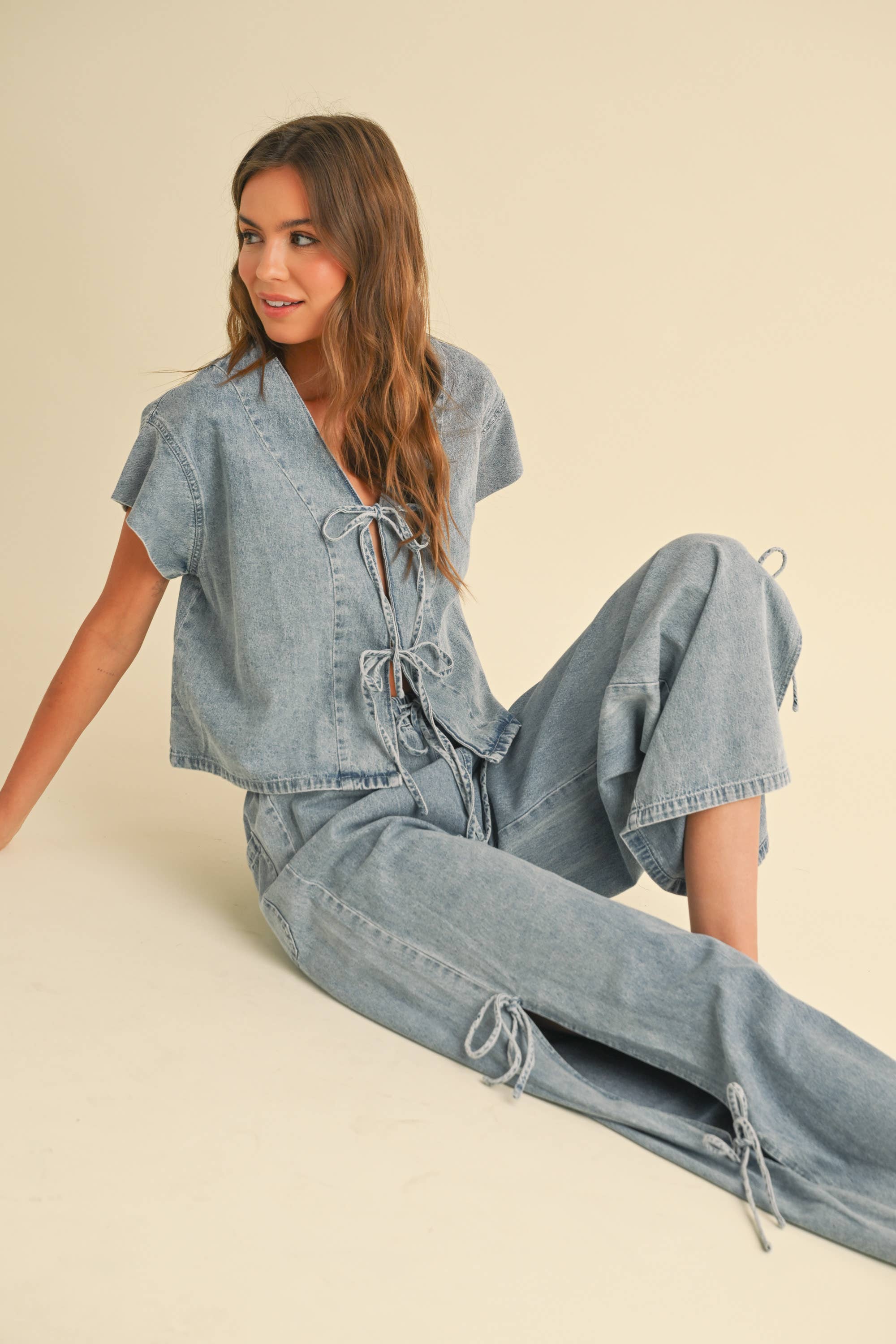 Maddie DENIM TIED FRONT BLOUSE