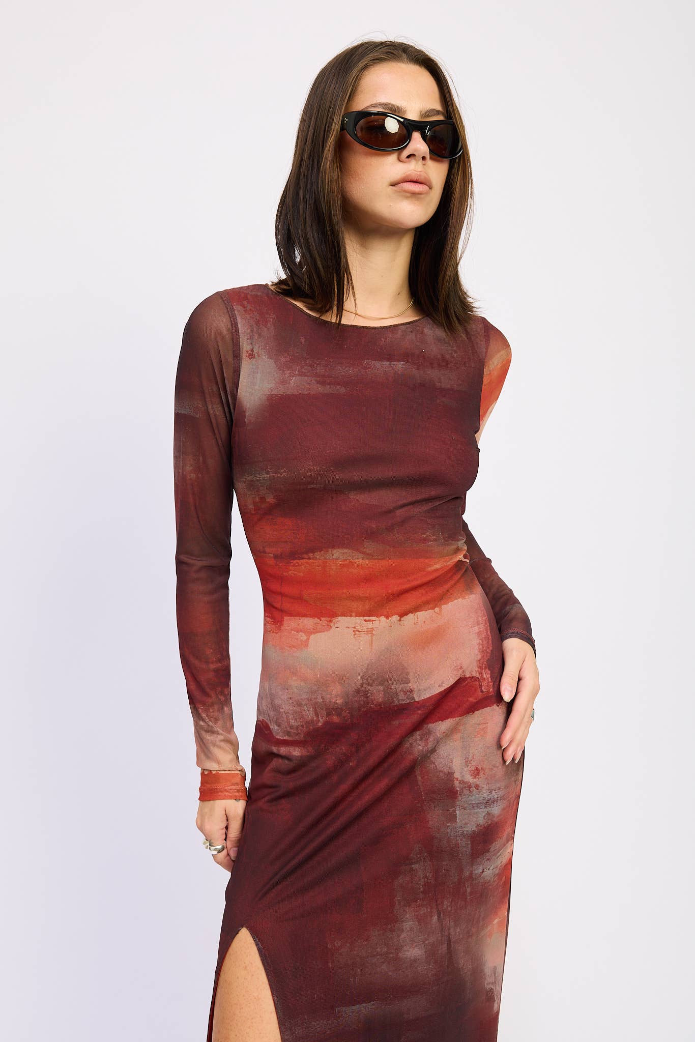 MESH MAXI DRESS WITH HIGH SLIT