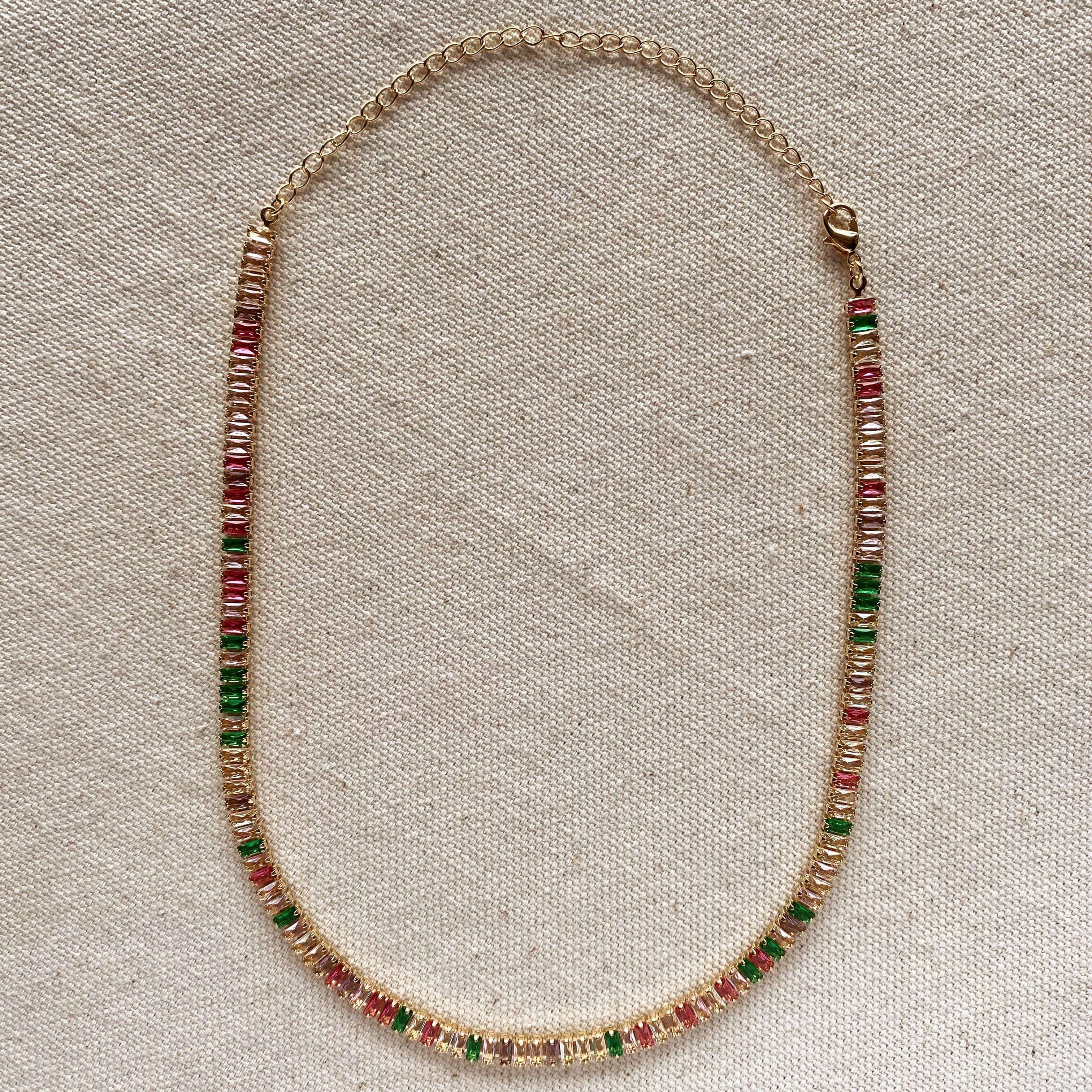 18k Gold Filled Colorful Cubic Zirconia Choker Necklace
