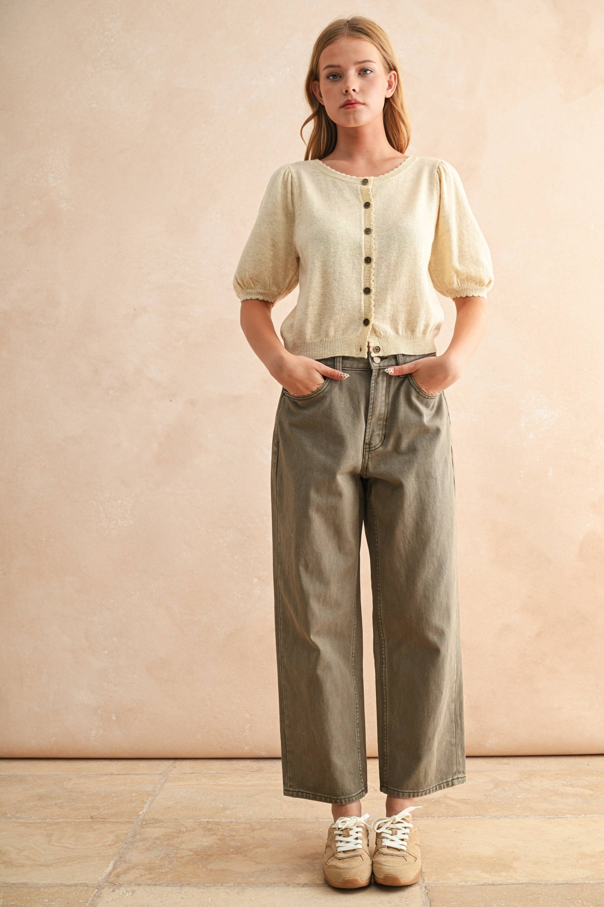 Raisa PUFF SLEEVE BUTTON DOWN KNIT CARDIGAN