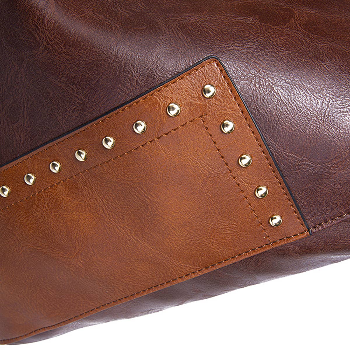 WOMEN RIVET CONTRAST SPLICING ONE SHOULDER HANDBAG