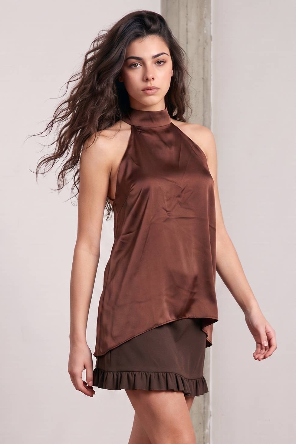 Jessica SATIN HIGH-LOW OPEN BACK HALTER TOP