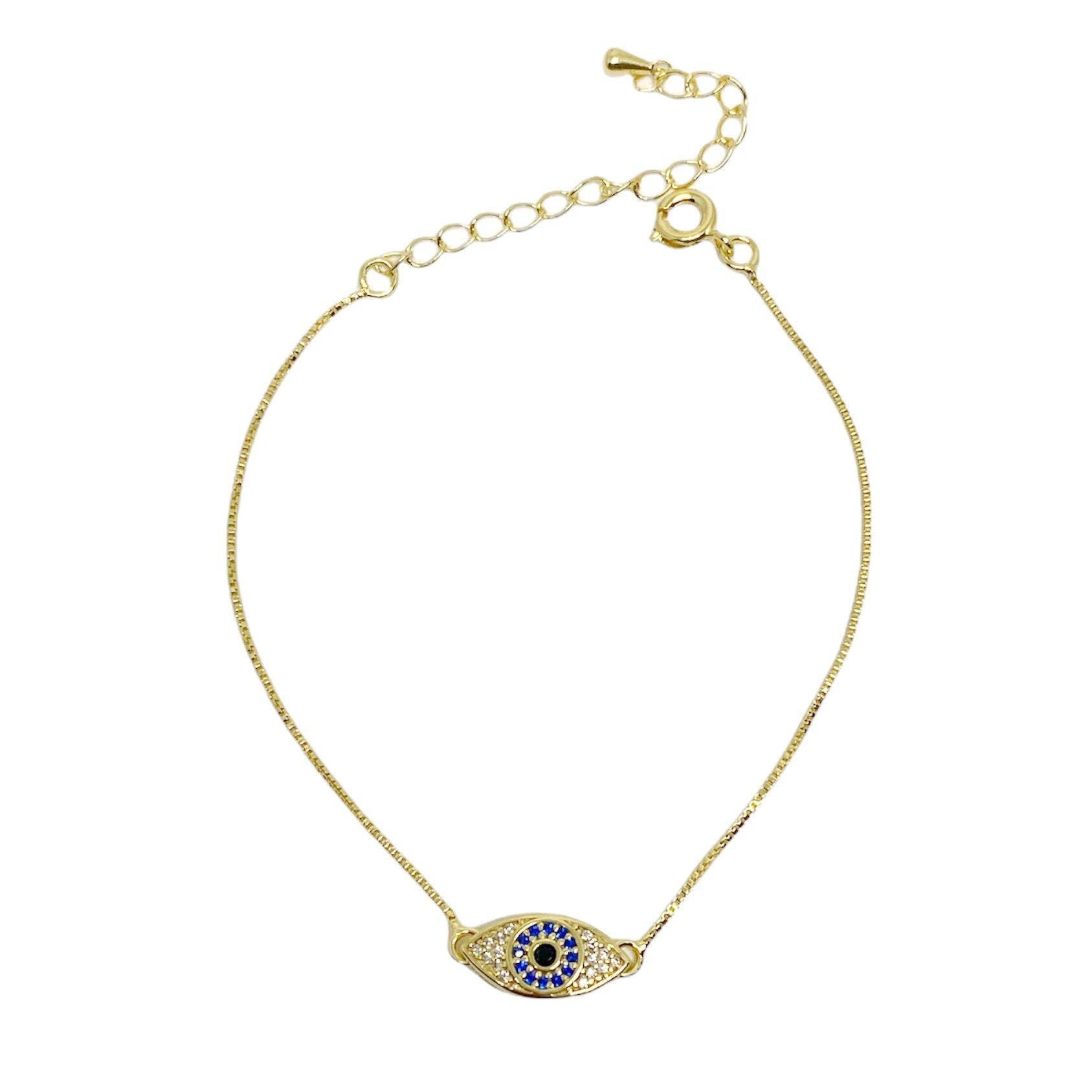 18K Gold Filled Evil Eye Bracelet with Sapphire and Clear CZ