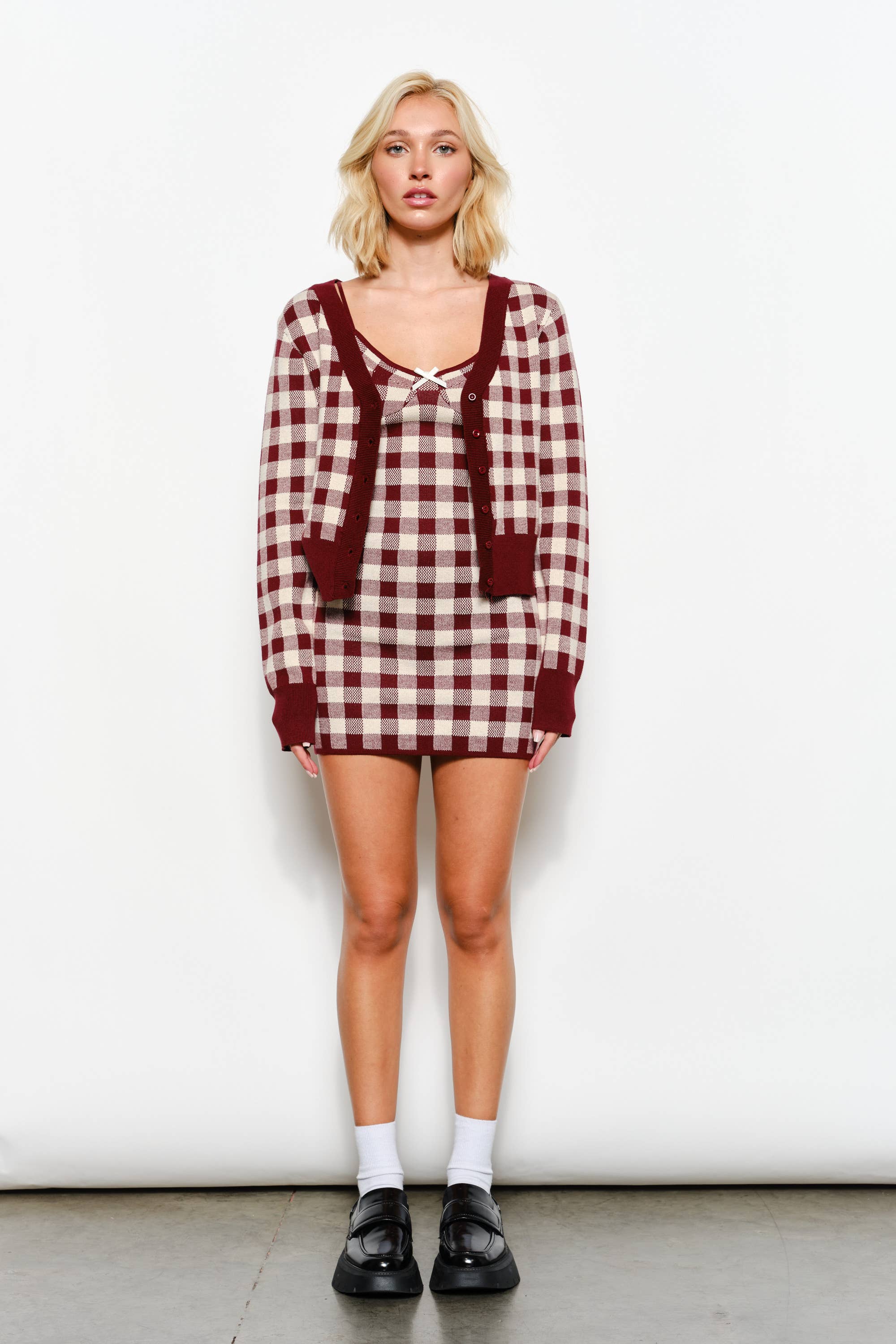 NESSA GINGHAM KNIT MINI DRESS