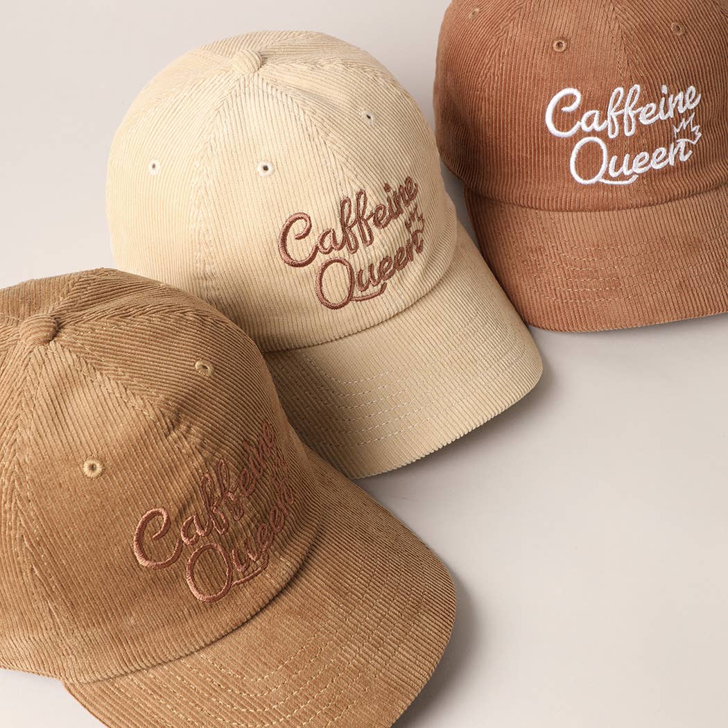 Caffeine Queen Letter Embroidery Corduroy Cap