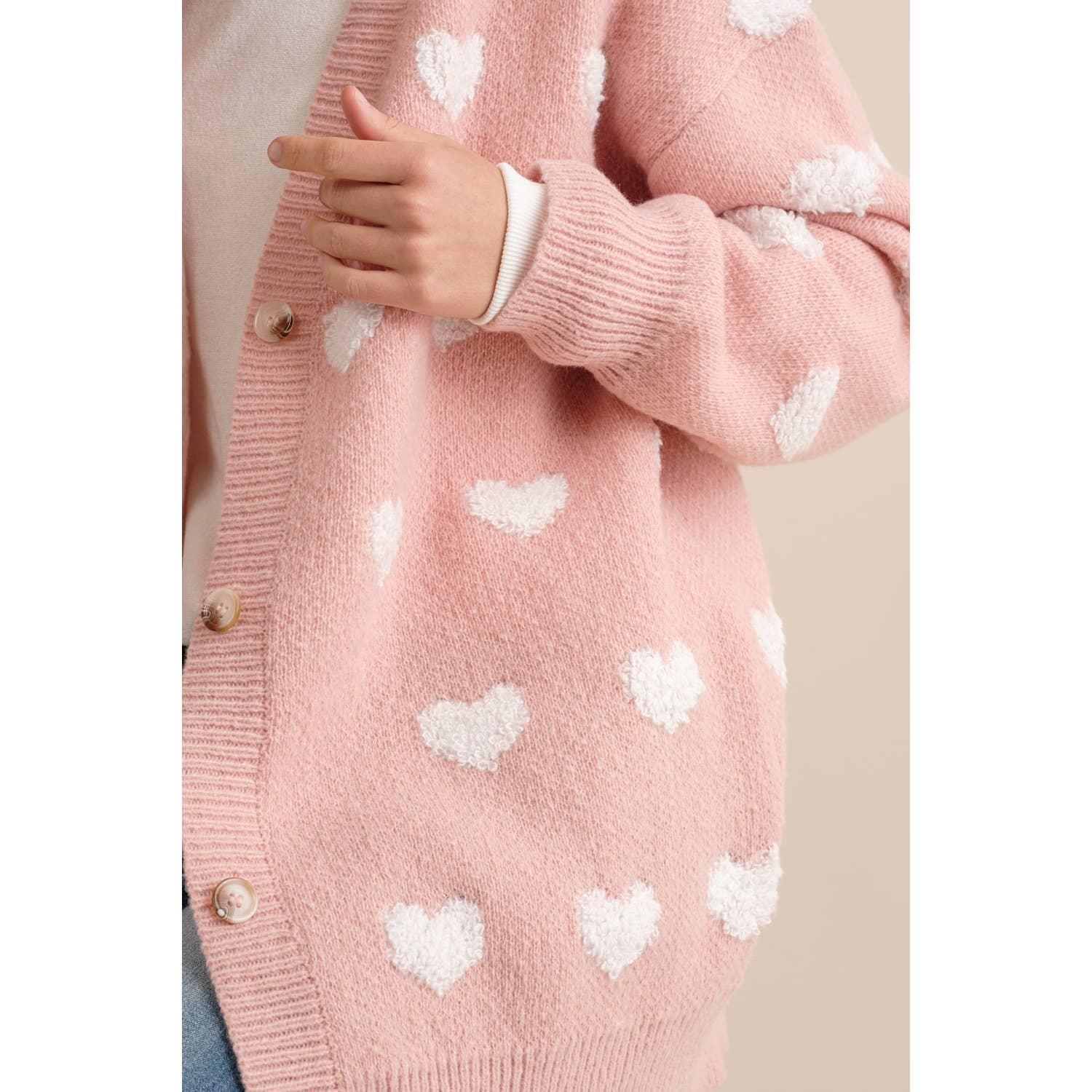 ALL OVER HEART PATTERN  SWEATER CARDIGAN