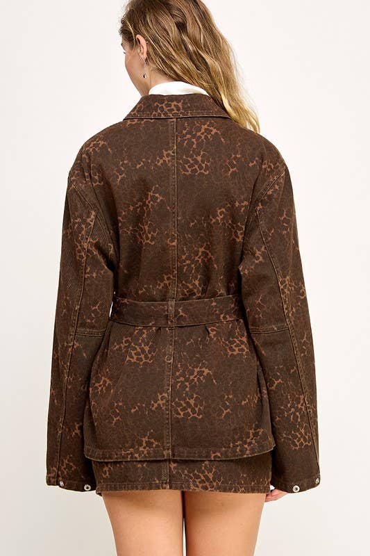 Briar OVERSIZED LEOPARD DENIM JACKET WITH BELT