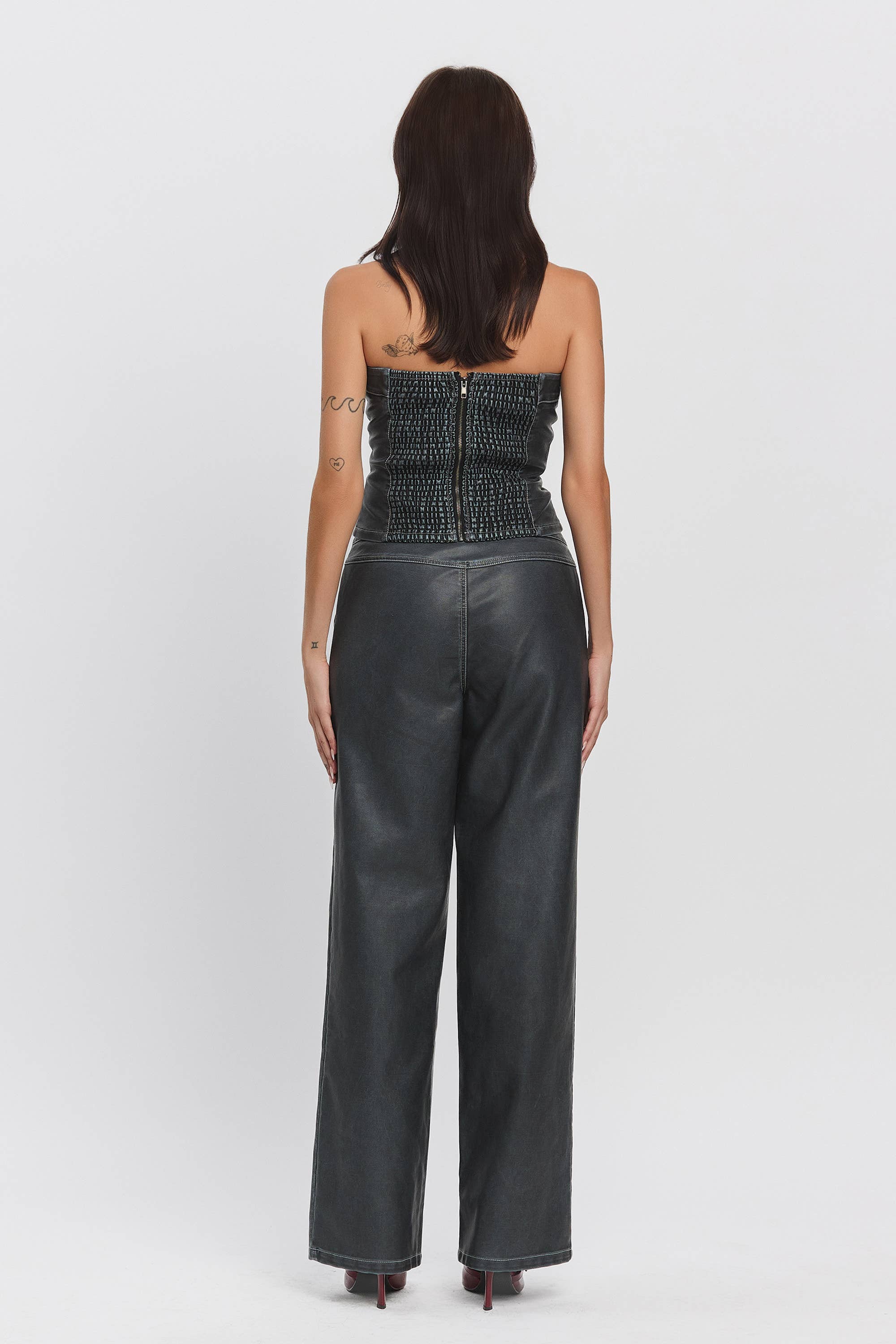Namari Pleather tube top w/ button detail
