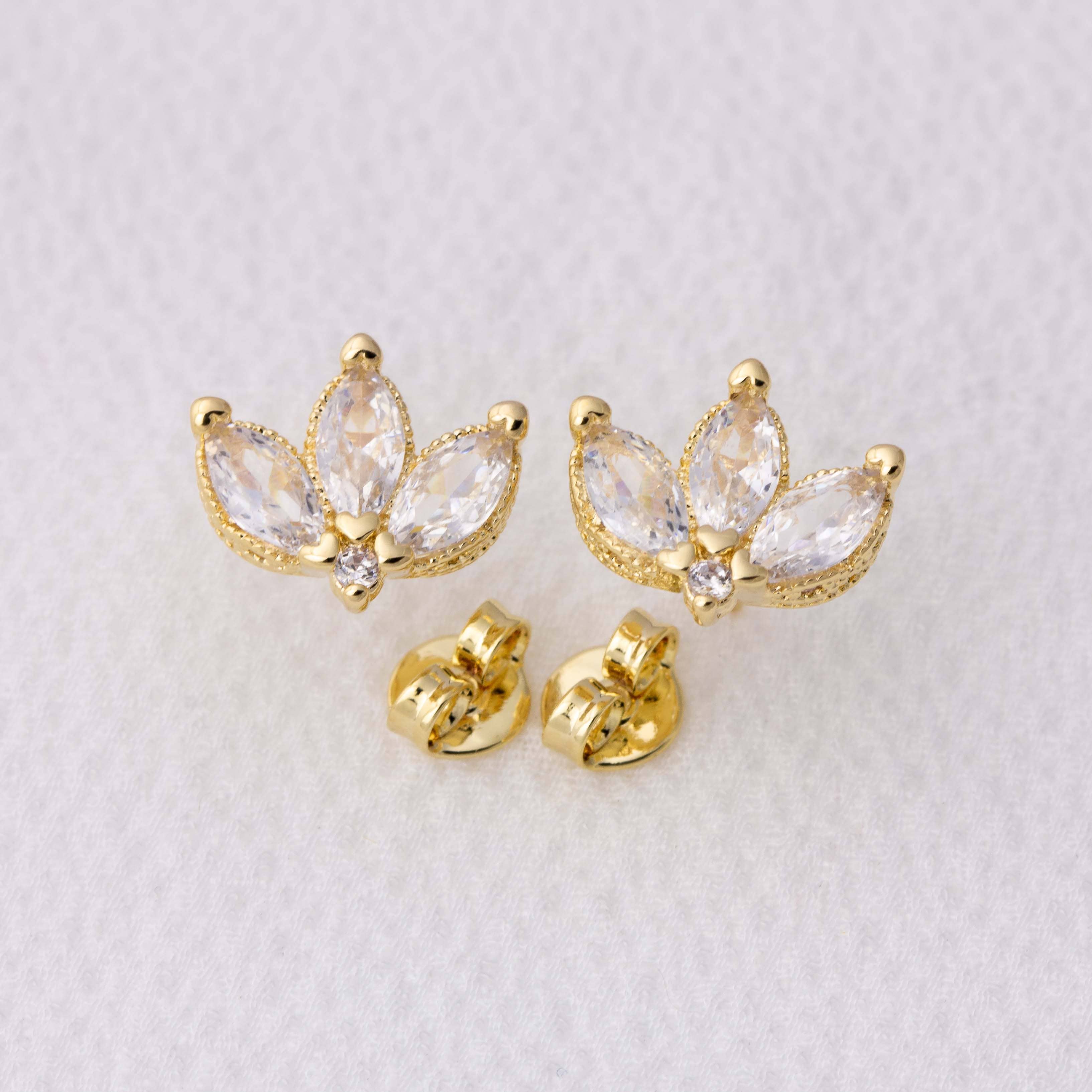 18k Gold Filled Vintage Lotus Flower Stackable Earrings