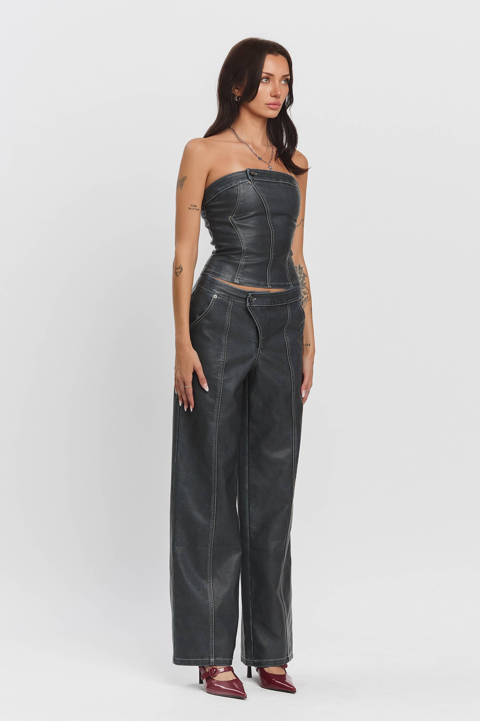 Namari Low rise pleather wide legged pants