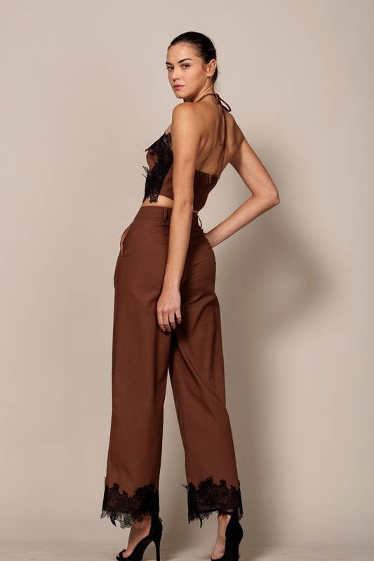 Lace Hem Wide-Leg Pants