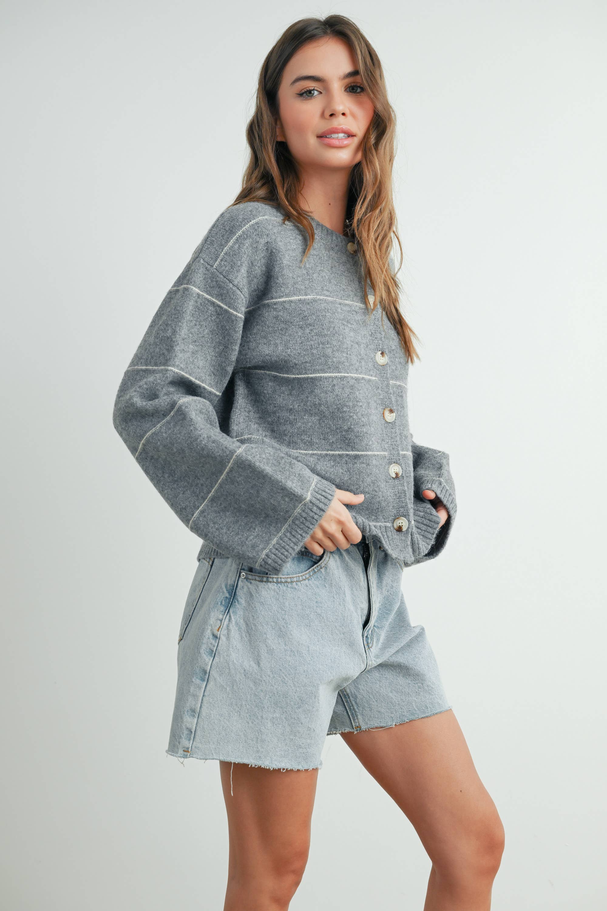 Penelope Button Front Striped Cardigan