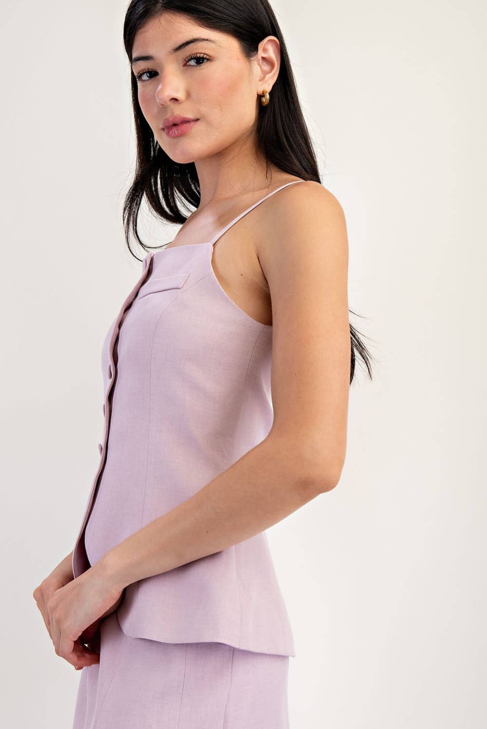 TAILORED HIGH SQUARE NECKLINE WOVEN VEST