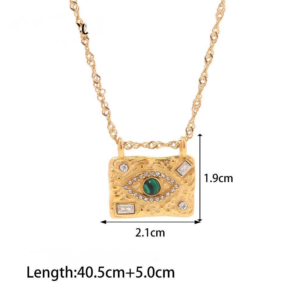Square Evil Eye Gold Plated Stainless Steel Necklace - FGS