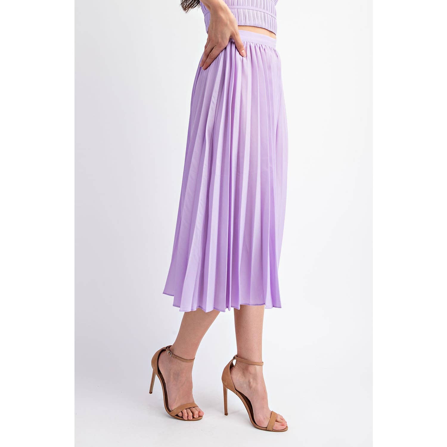 Luna PLEATED SATIN MIDI SKIRT WITH FRONT SLIT