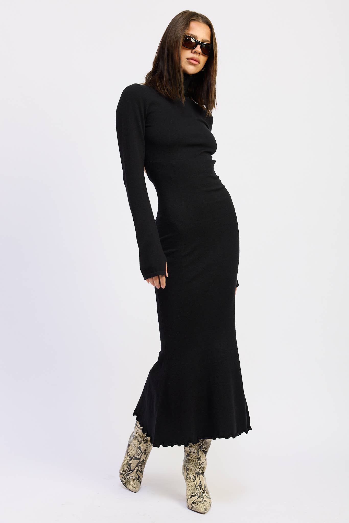 Nolan TURTLE NECK MIDI DRESS WITH BACK CUTOUT
