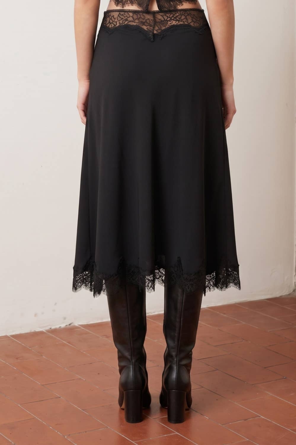 Esme LACE HEM TWILL SATIN LACE SKIRT