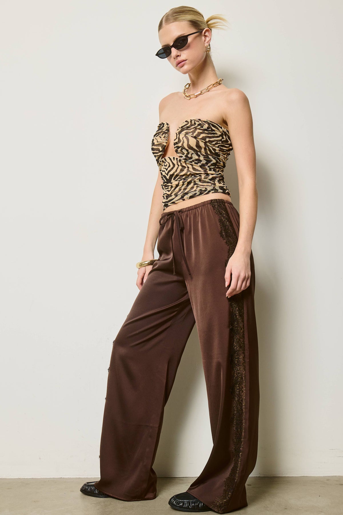 Eden Lace Side Panel Satin Wide Leg Pants