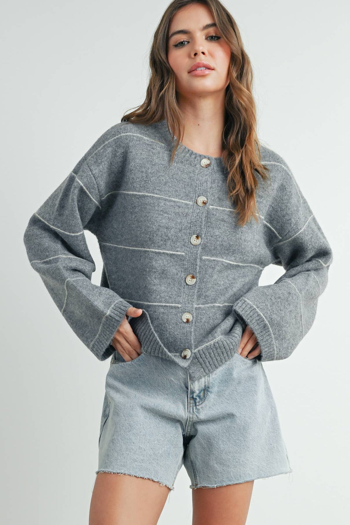 Penelope Button Front Striped Cardigan