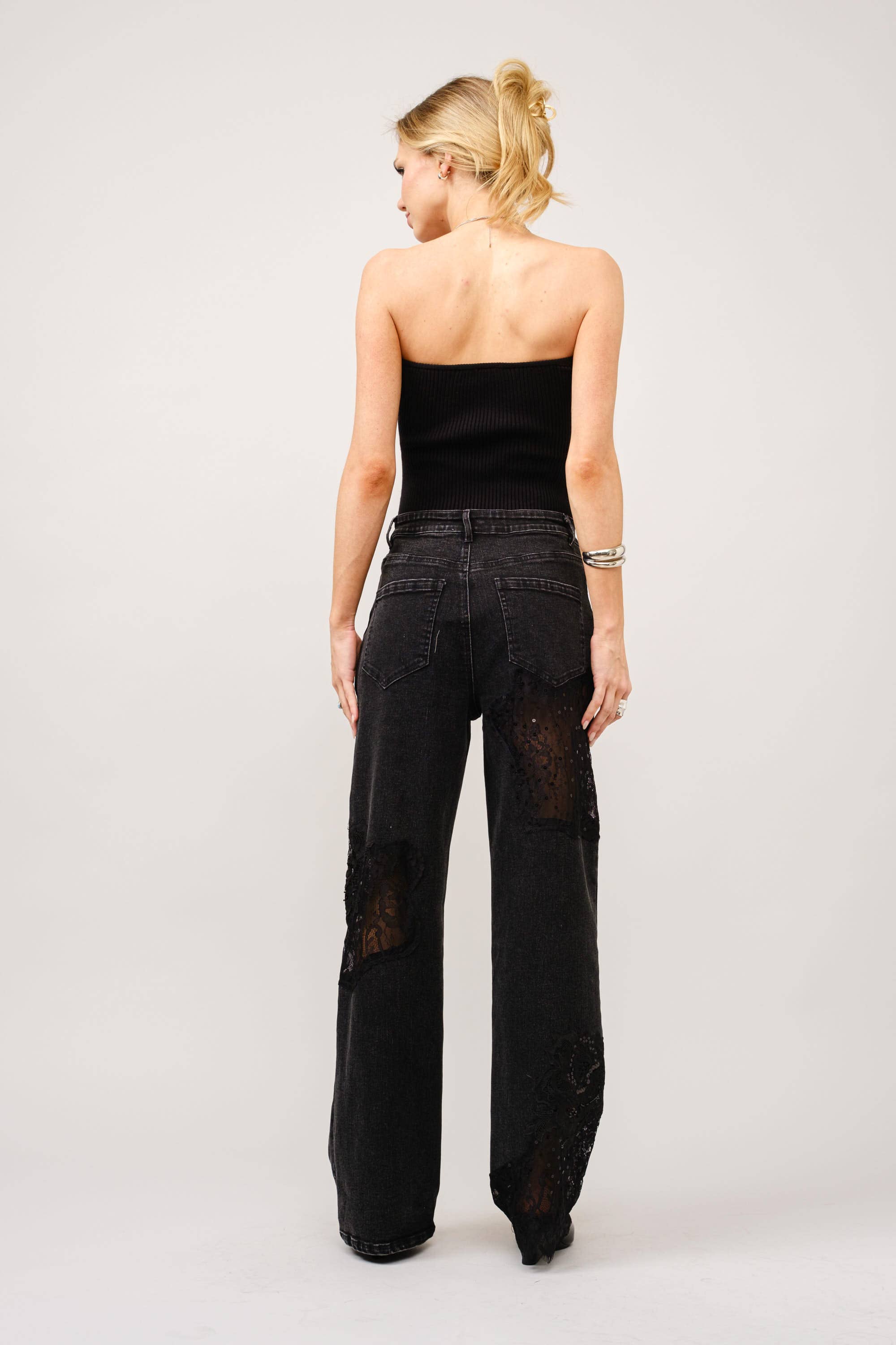 Lace Patchwork Straight Leg Jeans