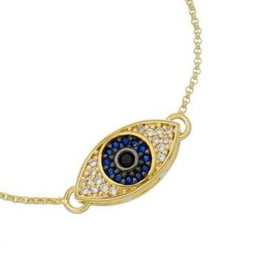 18K Gold Filled Evil Eye Bracelet with Sapphire and Clear CZ
