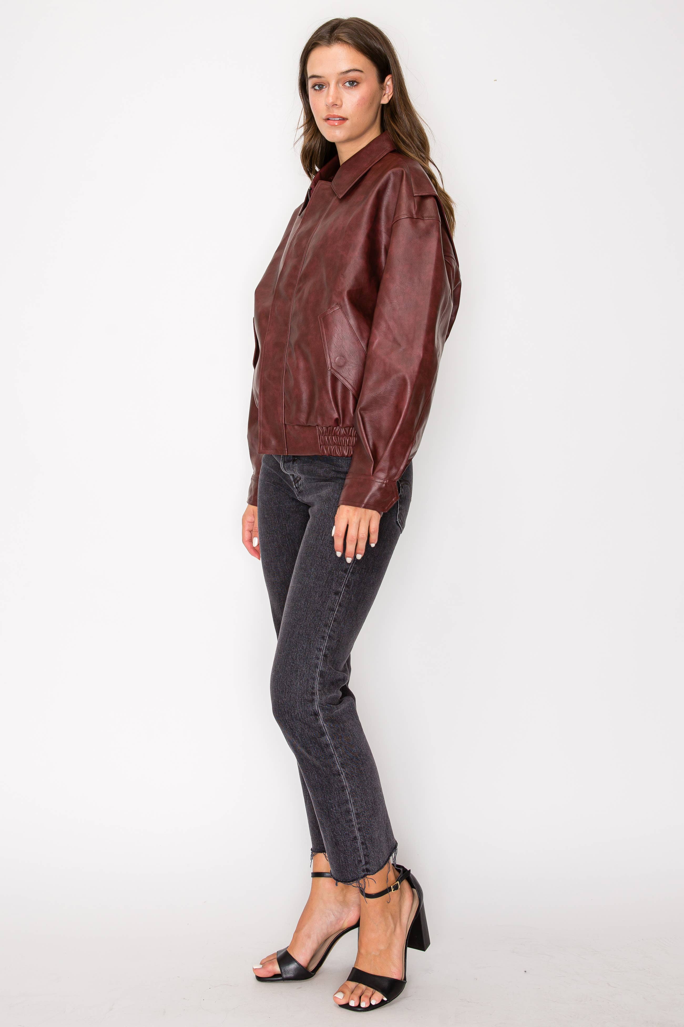 Kay FAUX LEATHER OVERSIZED BOMBER JACKET