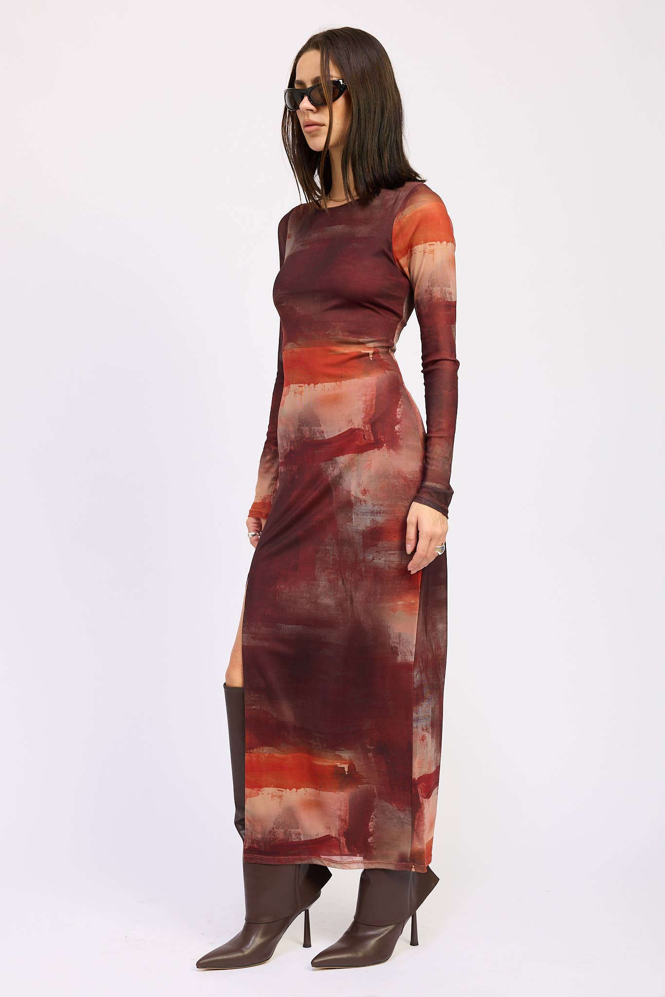 MESH MAXI DRESS WITH HIGH SLIT