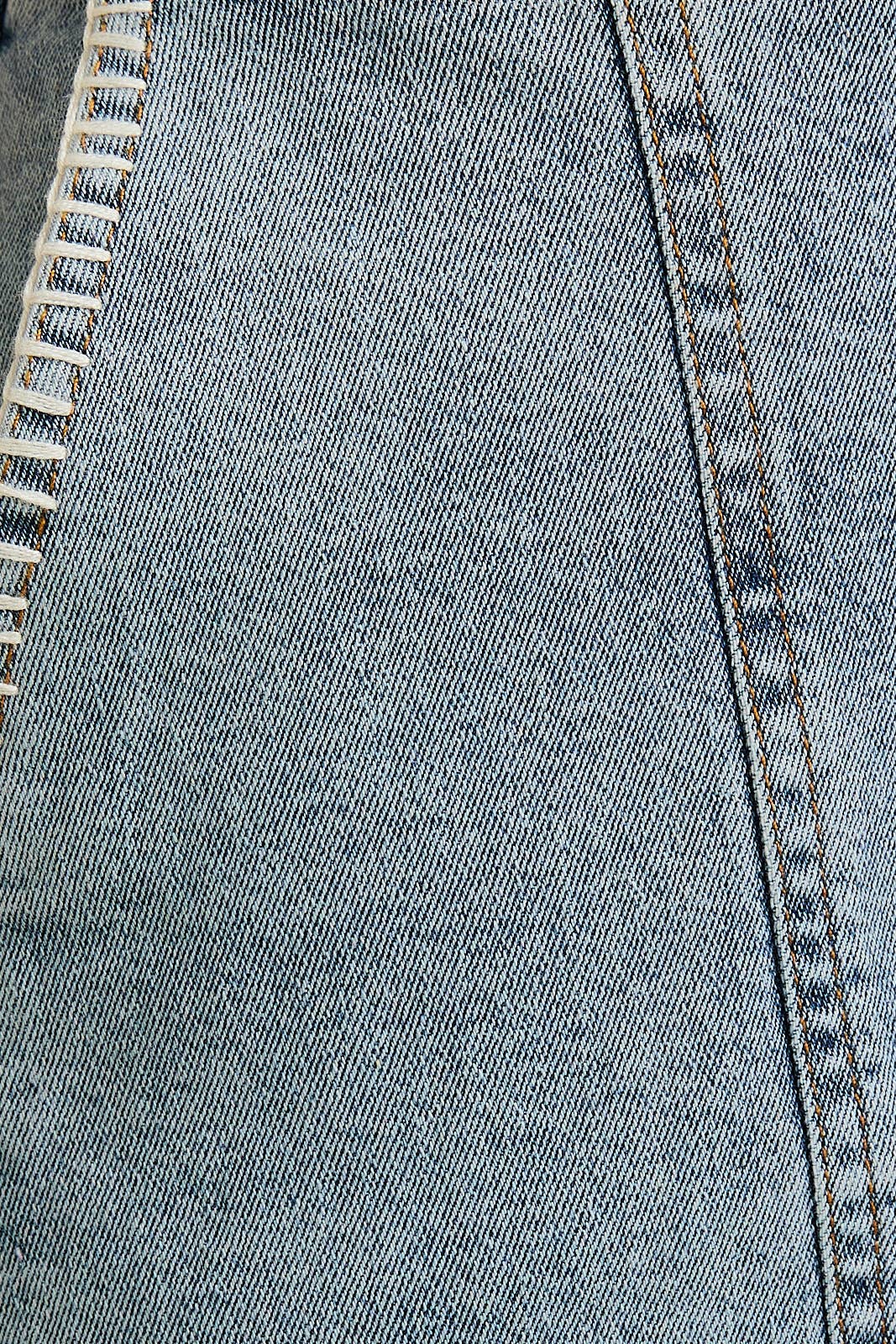 STITCH DETAIL DENIM TOP WITH LOW WAIST DENIM SKIRT