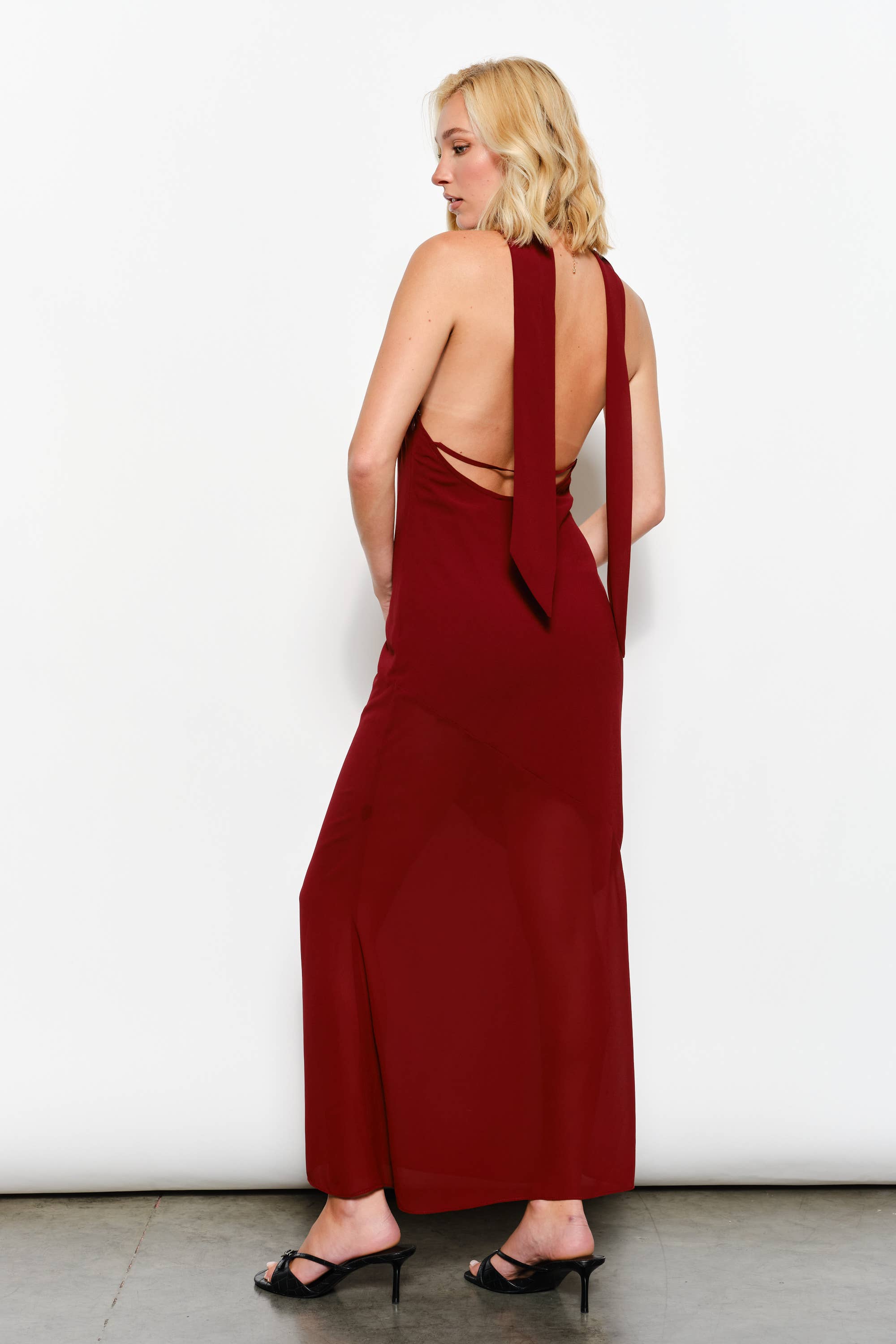 CELESTE PLUNGE NECK MAXI DRESS - Romantic, Elegant
