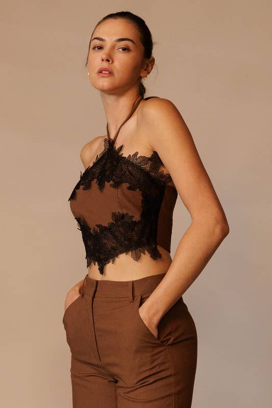 Lace Hem Wide-Leg Pants