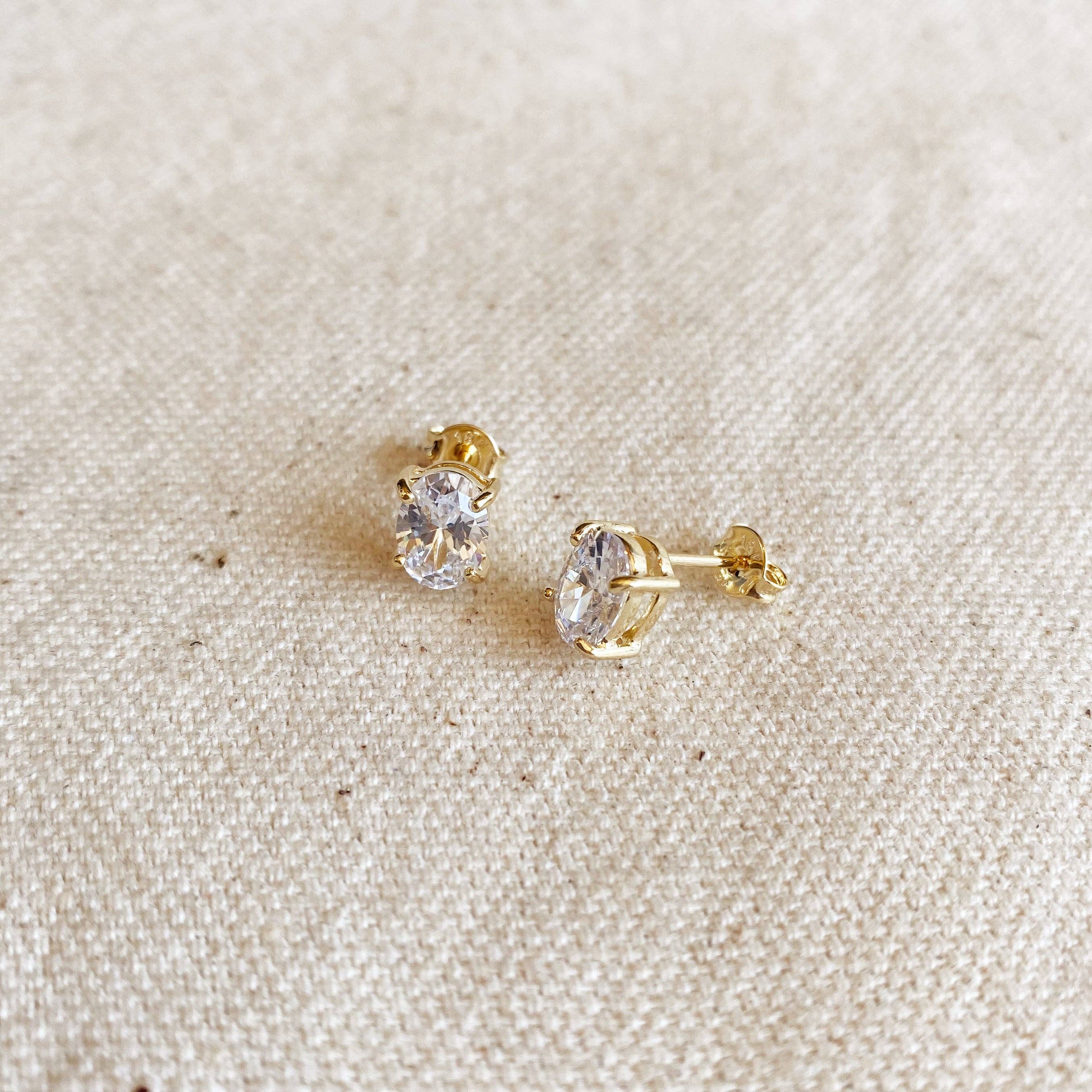 18k Gold Filled Oval Cubic Zirconia Stud Earrings