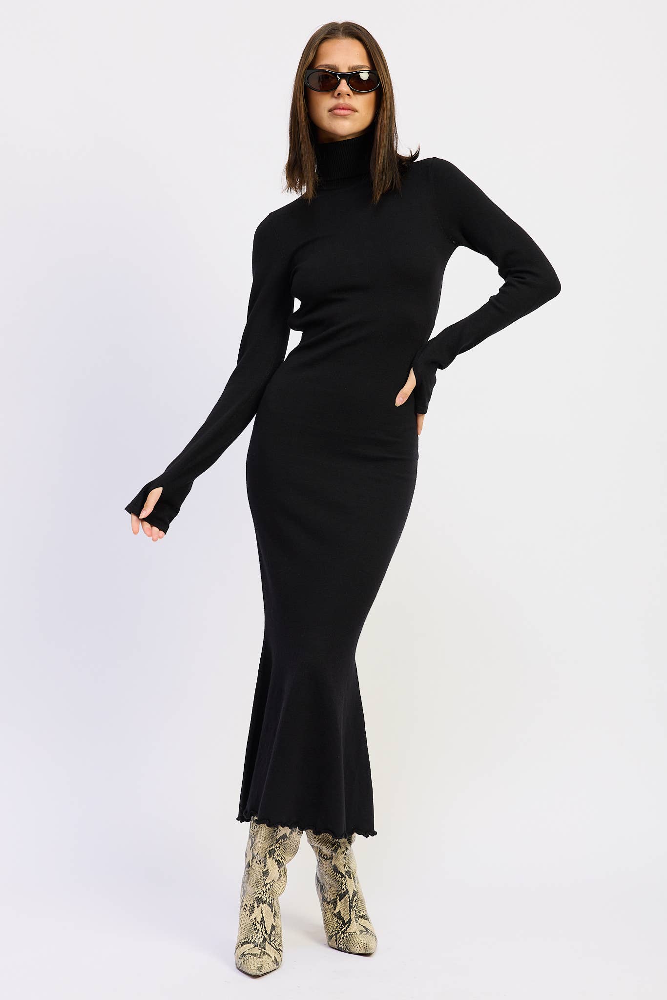 Nolan TURTLE NECK MIDI DRESS WITH BACK CUTOUT