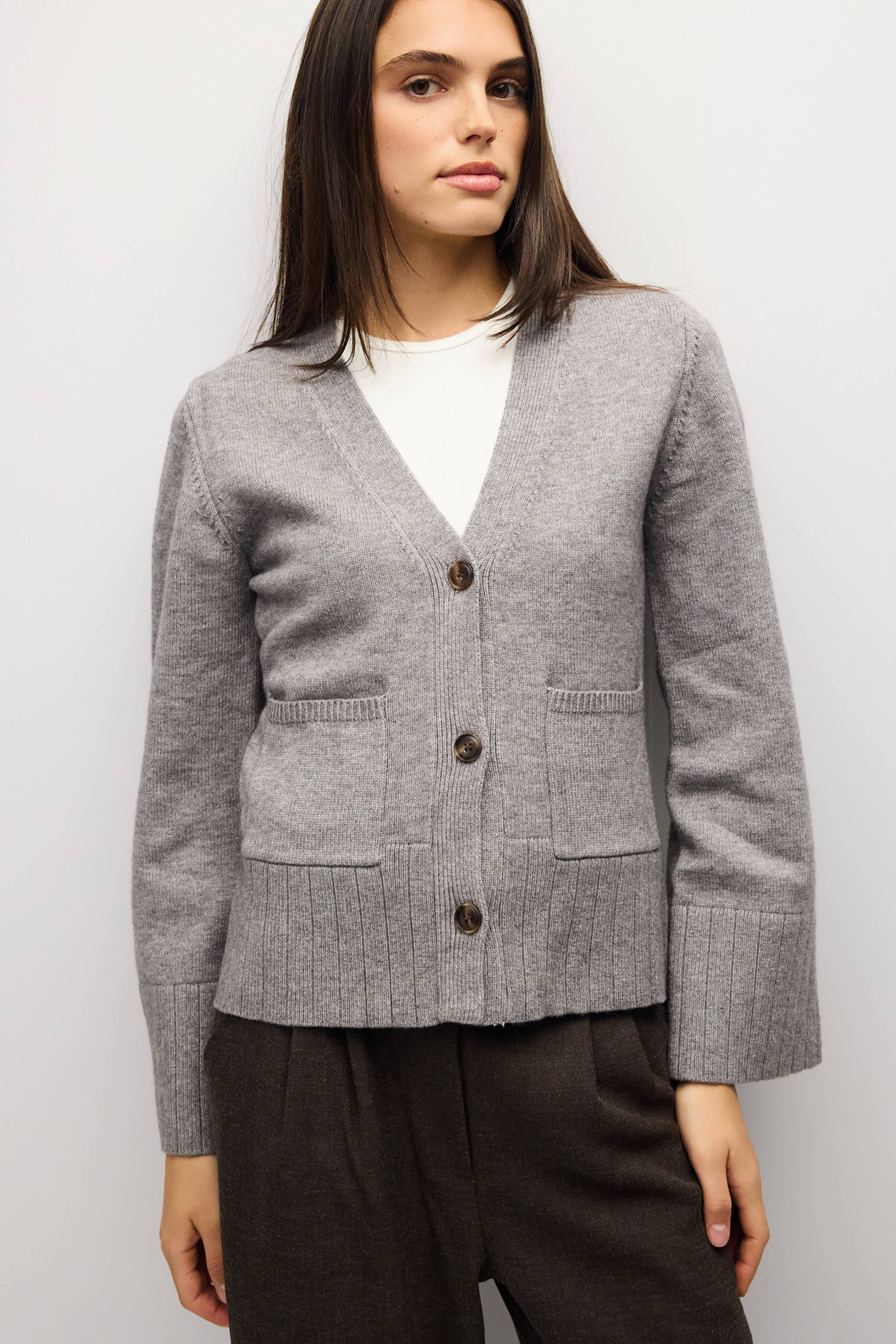 The Allison Cardigan | V Neck Cardigan Patch Pockets