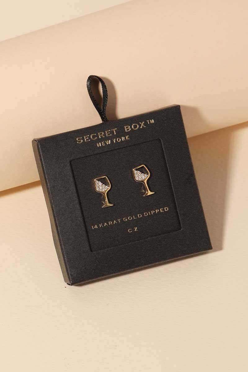 Gold Dipped Cz Wine Glass Stud Earrings