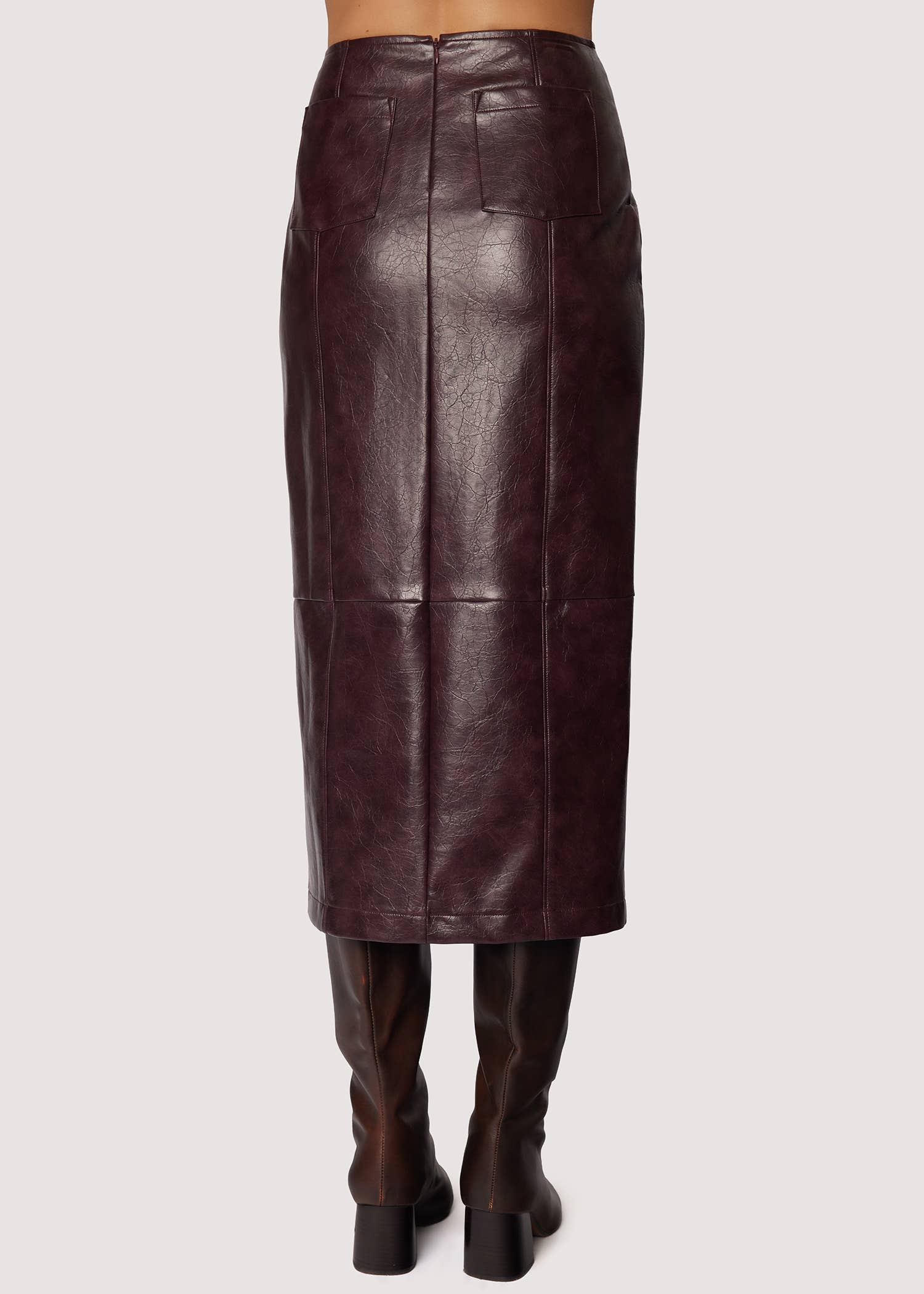 Valor of Venus Midi Skirt - Fall PU Front Slit Pockets