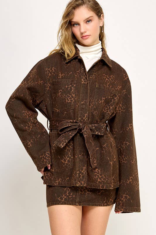 Briar OVERSIZED LEOPARD DENIM JACKET WITH BELT