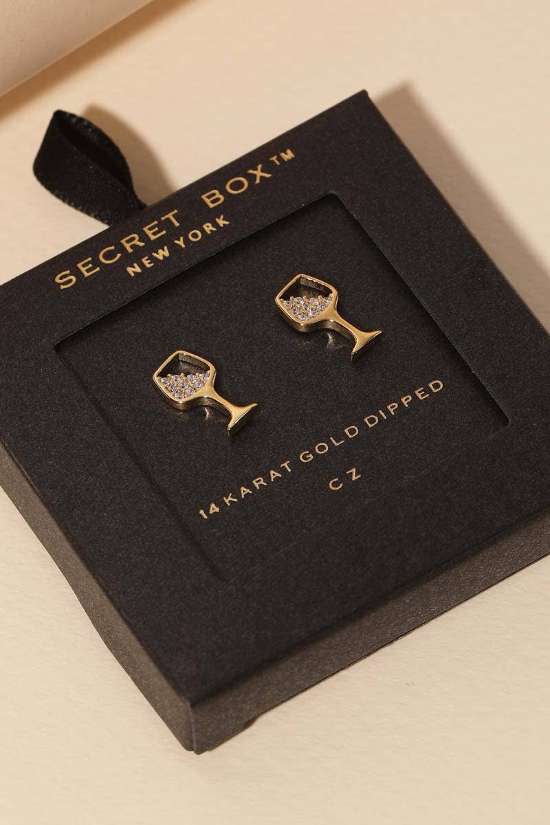 Gold Dipped Cz Wine Glass Stud Earrings