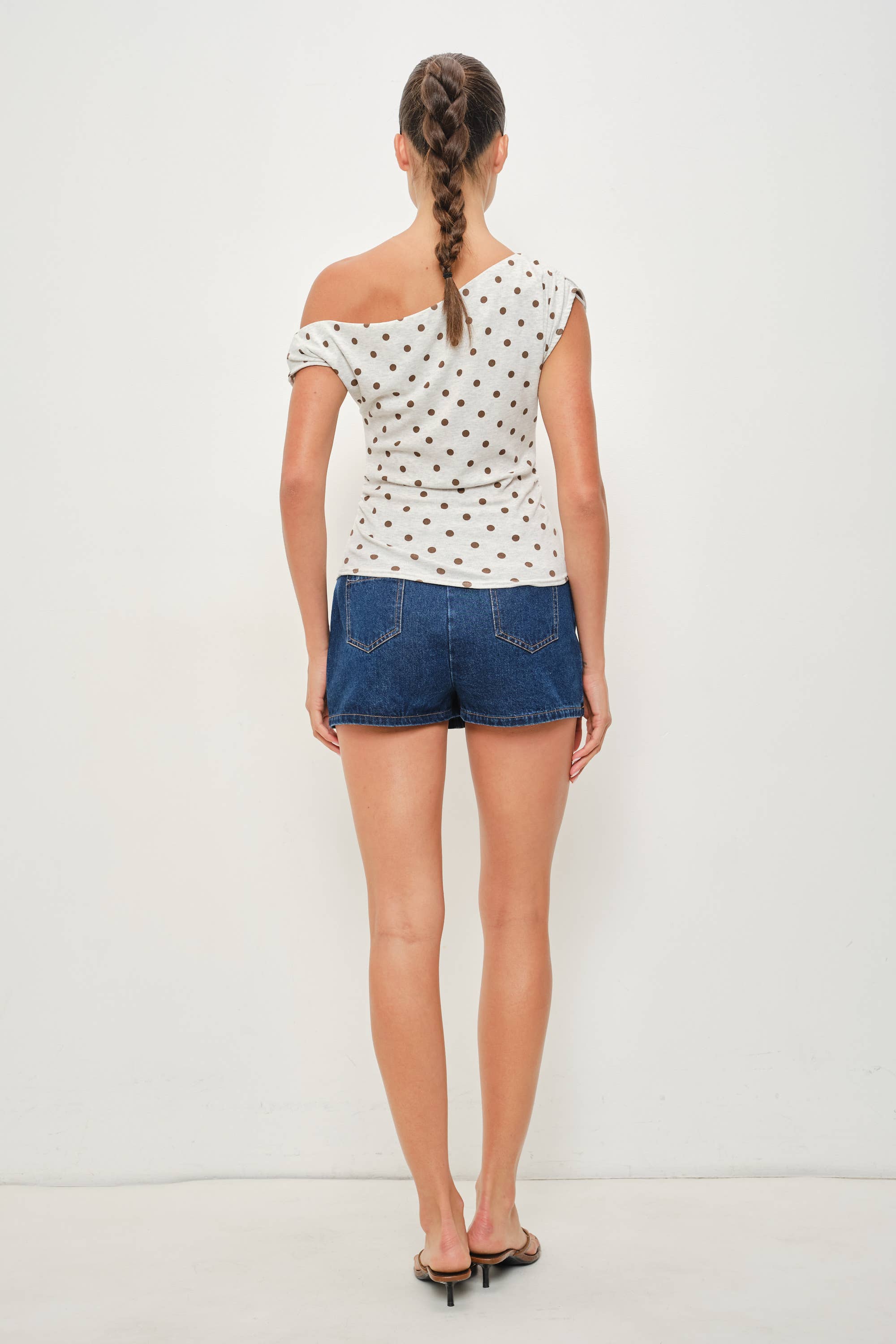 LORNA POLKA DOT ONE SHOULDER TOP